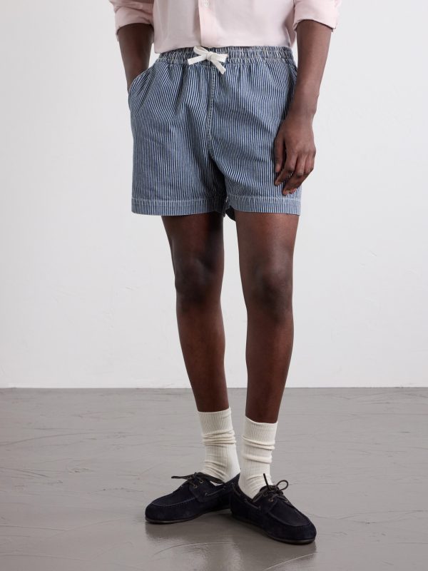 Straight-Leg Striped Cotton Drawstring Shorts - FR Straight-Leg Striped Cotton Drawstring Shorts - FR