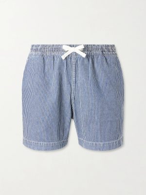 Straight-Leg Striped Cotton Drawstring Shorts