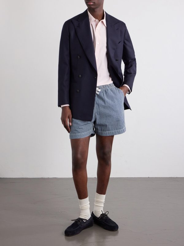 Straight-Leg Striped Cotton Drawstring Shorts - OU Straight-Leg Striped Cotton Drawstring Shorts - OU