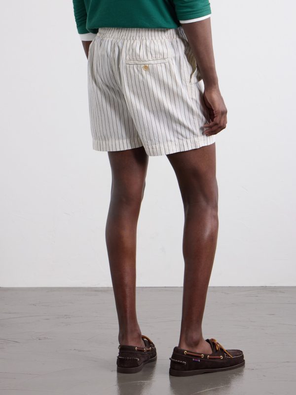 Straight-Leg Striped Cotton and Linen-Blend Drawstring Shorts - BK Straight-Leg Striped Cotton and Linen-Blend Drawstring Shorts - BK