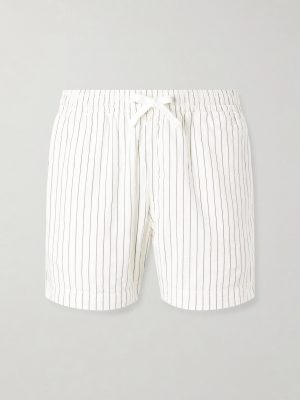Straight-Leg Striped Cotton and Linen-Blend Drawstring Shorts