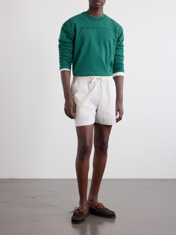 Straight-Leg Striped Cotton and Linen-Blend Drawstring Shorts - OU Straight-Leg Striped Cotton and Linen-Blend Drawstring Shorts - OU