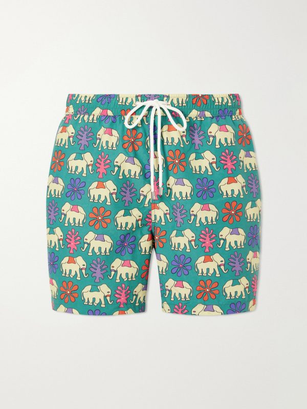 Straight-Leg Mid-Length Printed Swim Shorts Straight-Leg Mid-Length Printed Swim Shorts