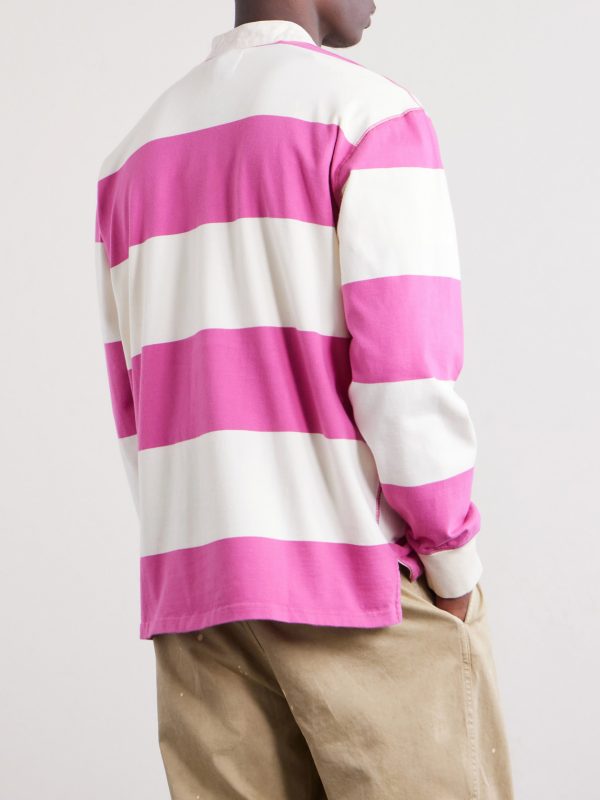 Grandad-Collar Striped Cotton-Jersey Half-Placket Shirt - BK