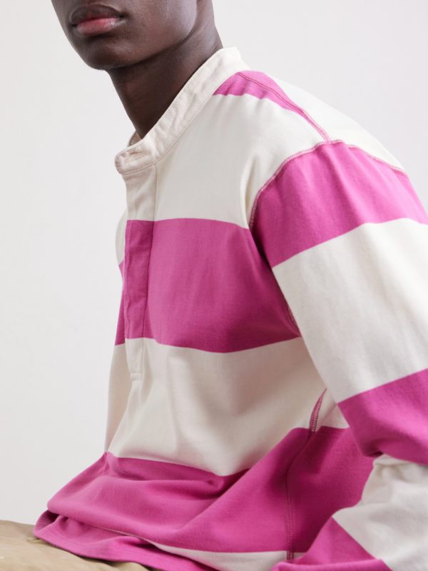 Grandad-Collar Striped Cotton-Jersey Half-Placket Shirt - CU