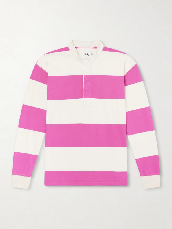 Grandad-Collar Striped Cotton-Jersey Half-Placket Shirt