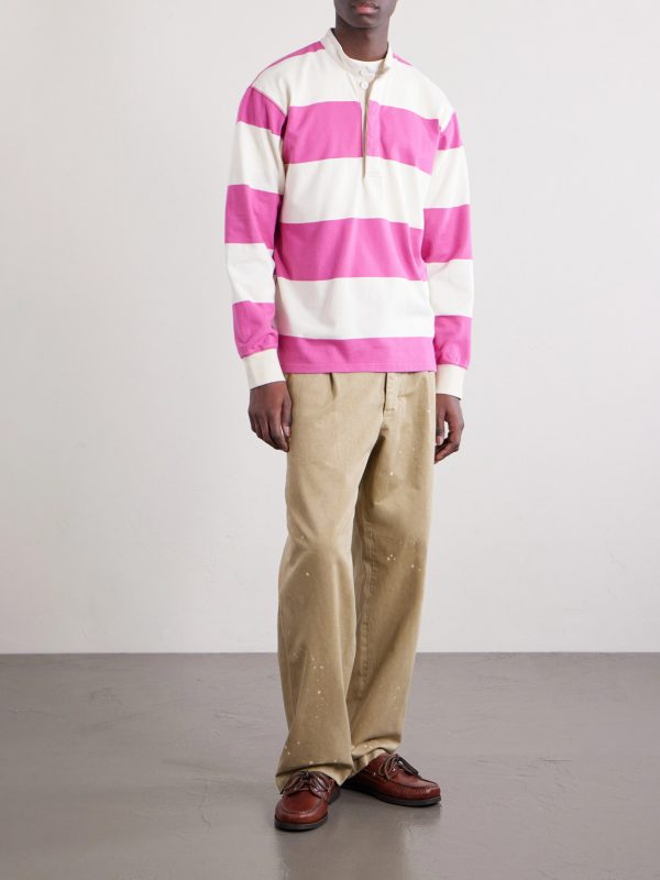 Grandad-Collar Striped Cotton-Jersey Half-Placket Shirt - OU