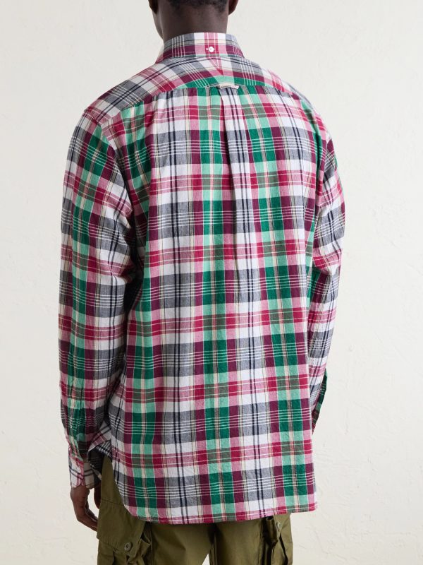 Button-Down Collar Checked Cotton Shirt - BK