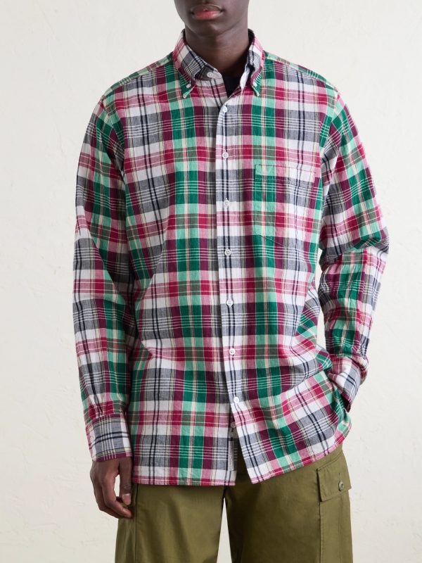 Button-Down Collar Checked Cotton Shirt - FR