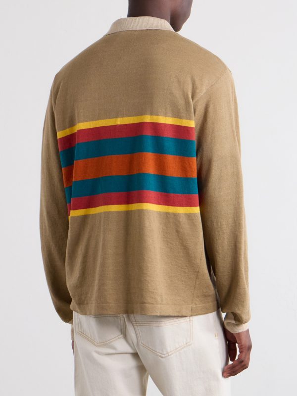 Striped Linen and Cotton-Blend Polo Shirt - BK Striped Linen and Cotton-Blend Polo Shirt - BK