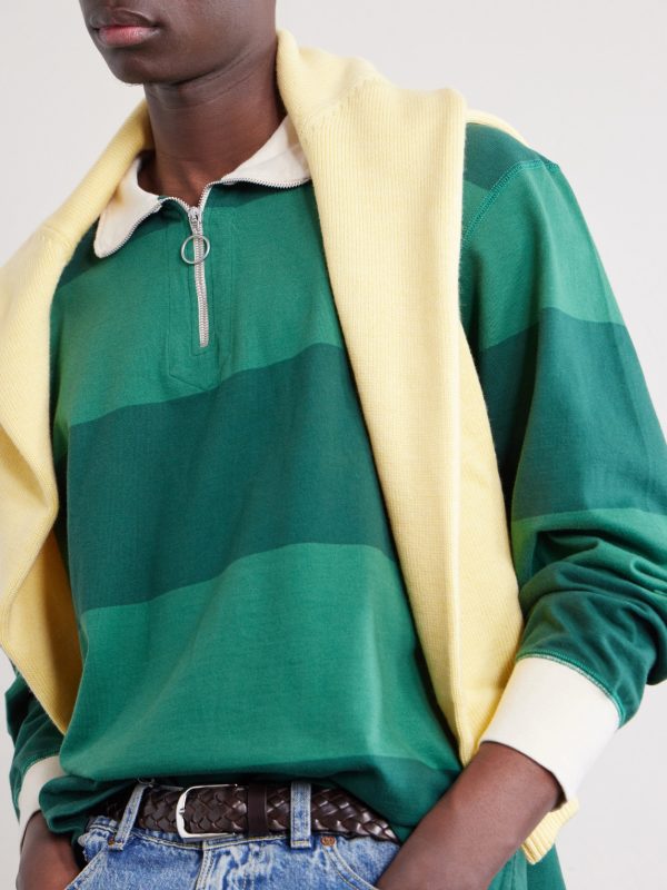 Striped Cotton-Jersey Half-Zip Polo Shirt - E1 Striped Cotton-Jersey Half-Zip Polo Shirt - E1