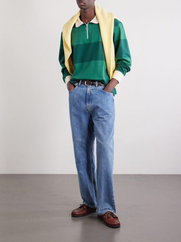 Striped Cotton-Jersey Half-Zip Polo Shirt - OU Striped Cotton-Jersey Half-Zip Polo Shirt - OU