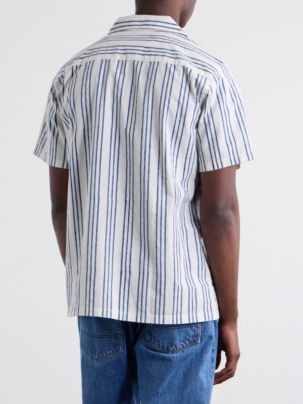 Camp-Collar Striped Cotton-Poplin Shirt - BK Camp-Collar Striped Cotton-Poplin Shirt - BK