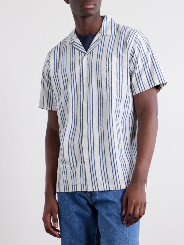 Camp-Collar Striped Cotton-Poplin Shirt - FR Camp-Collar Striped Cotton-Poplin Shirt - FR