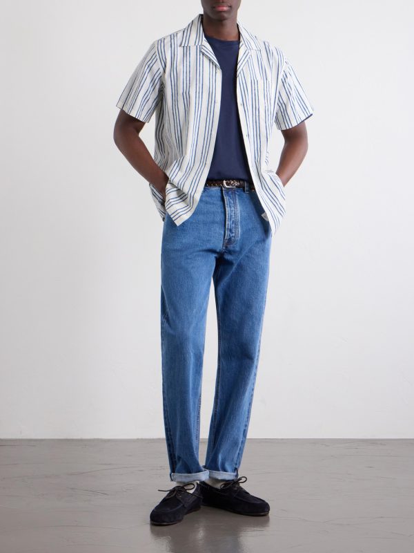 Camp-Collar Striped Cotton-Poplin Shirt - OU Camp-Collar Striped Cotton-Poplin Shirt - OU