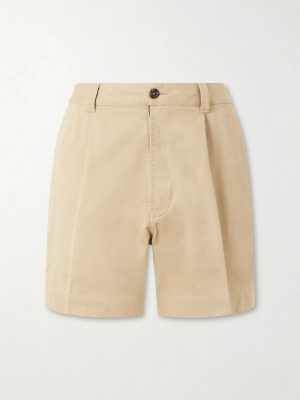 Straight-Leg Pleated Cotton Twill Chino Shorts