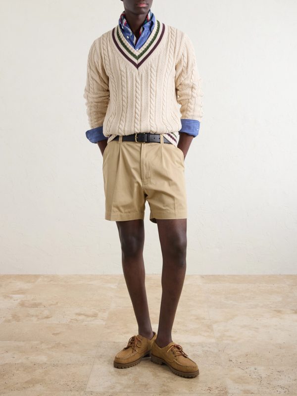 Straight-Leg Pleated Cotton Twill Chino Shorts - OU Straight-Leg Pleated Cotton Twill Chino Shorts - OU