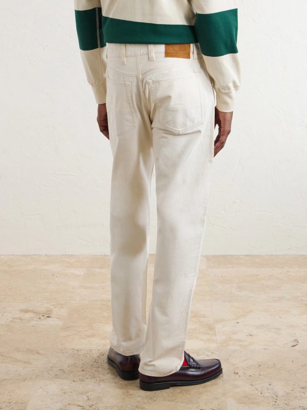 Straight-Leg Leather-Trimmed Jeans - BK Straight-Leg Leather-Trimmed Jeans - BK