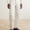 Straight-Leg Leather-Trimmed Jeans - FR Straight-Leg Leather-Trimmed Jeans - FR