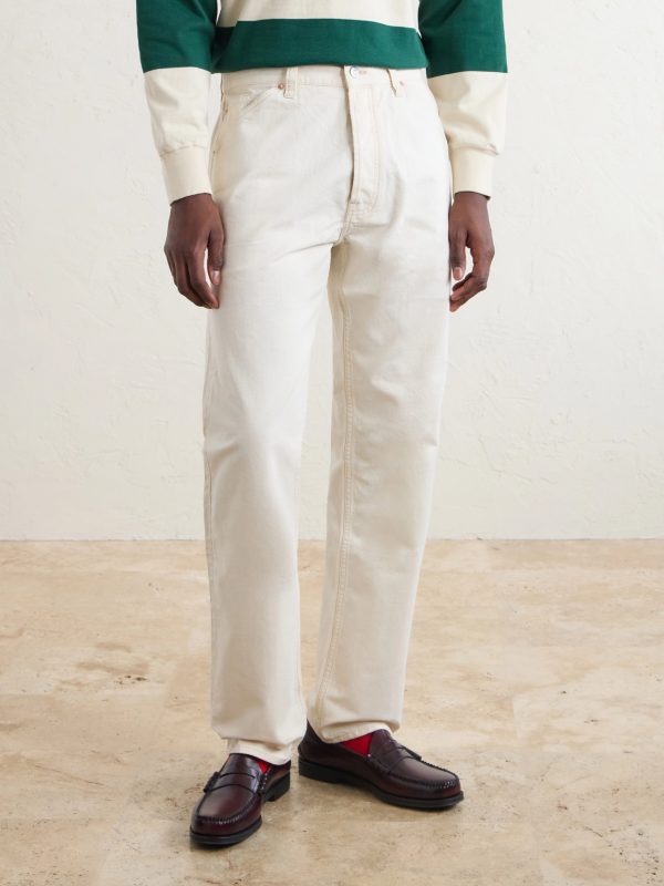 Straight-Leg Leather-Trimmed Jeans - FR Straight-Leg Leather-Trimmed Jeans - FR