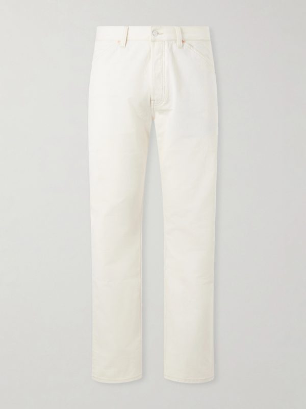 Straight-Leg Leather-Trimmed Jeans Straight-Leg Leather-Trimmed Jeans