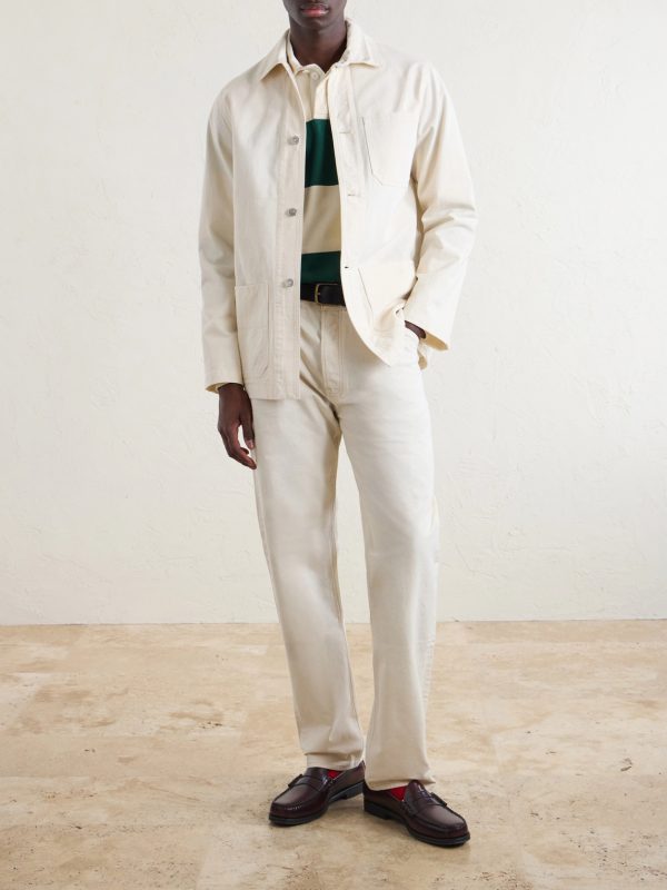 Straight-Leg Leather-Trimmed Jeans - OU Straight-Leg Leather-Trimmed Jeans - OU