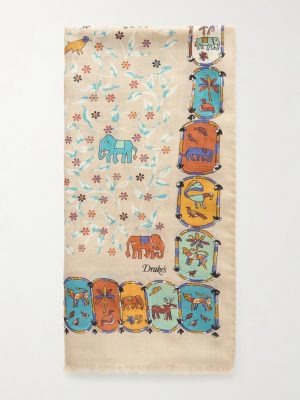 Frayed Printed Wool and Silk-Blend Scarf Frayed Printed Wool and Silk-Blend Scarf