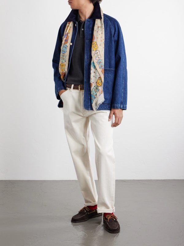 Frayed Printed Wool and Silk-Blend Scarf - OU Frayed Printed Wool and Silk-Blend Scarf - OU