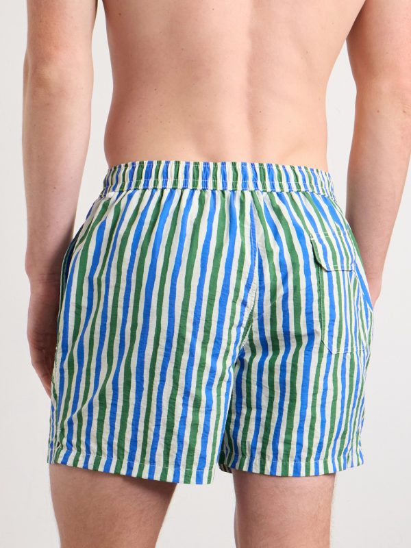 Straight-Leg Mid-Length Striped Swim Shorts - BK