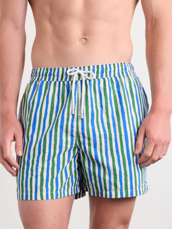 Straight-Leg Mid-Length Striped Swim Shorts - OU