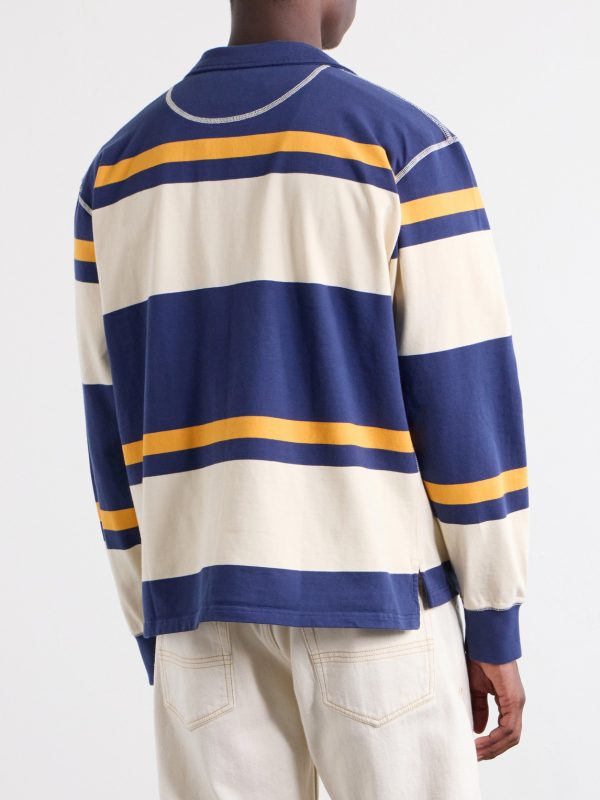 Striped Cotton-Jersey Half-Zip Polo Shirt - BK