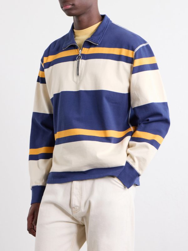 Striped Cotton-Jersey Half-Zip Polo Shirt - FR