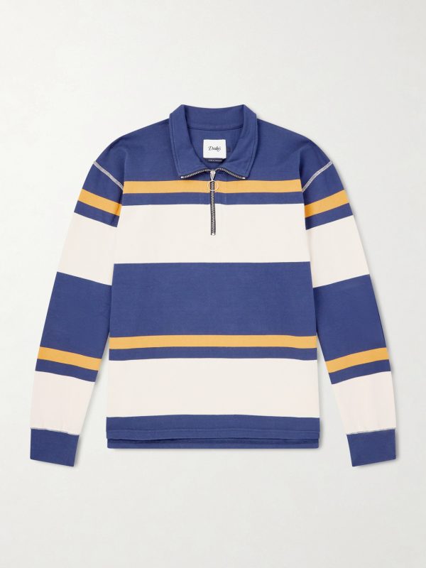 Striped Cotton-Jersey Half-Zip Polo Shirt