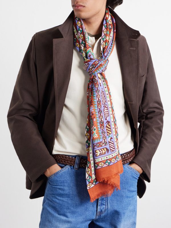 Printed Wool and Silk-Blend Scarf - FR Printed Wool and Silk-Blend Scarf - FR