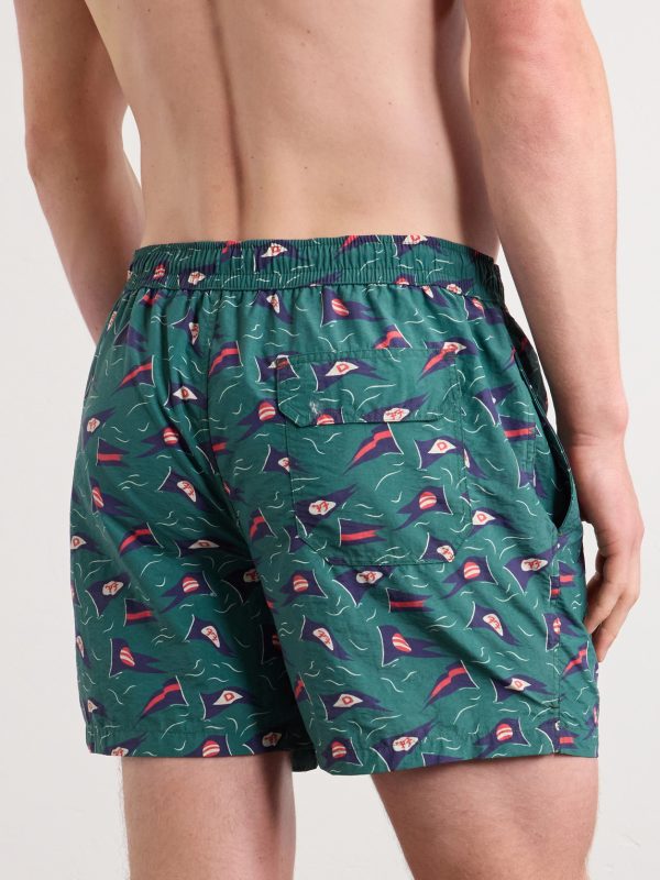 Straight-Leg Mid-Length Printed Swim Shorts - BK Straight-Leg Mid-Length Printed Swim Shorts - BK
