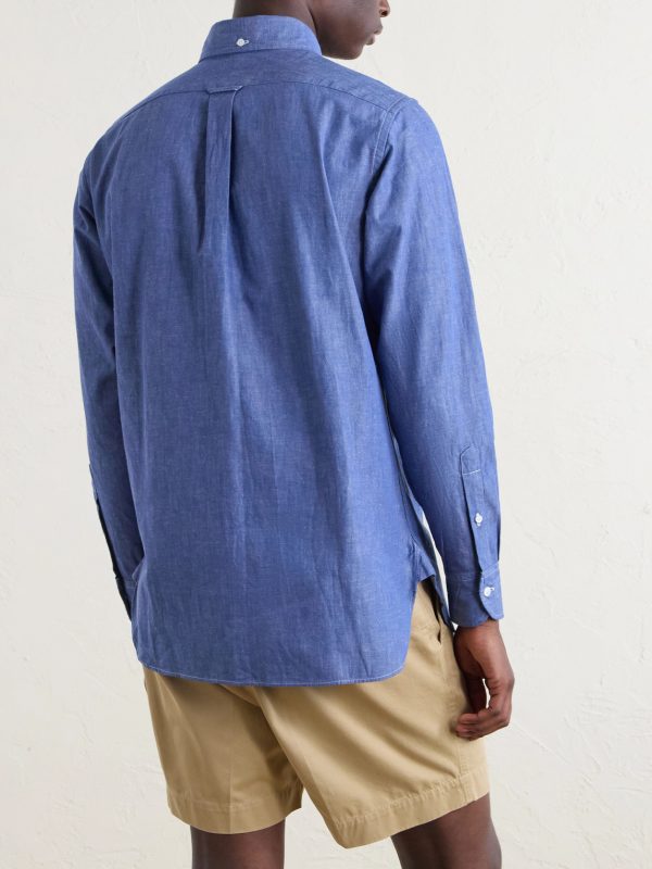 Button-Down Collar Cotton and Linen-Blend Polo Shirt - BK Button-Down Collar Cotton and Linen-Blend Polo Shirt - BK