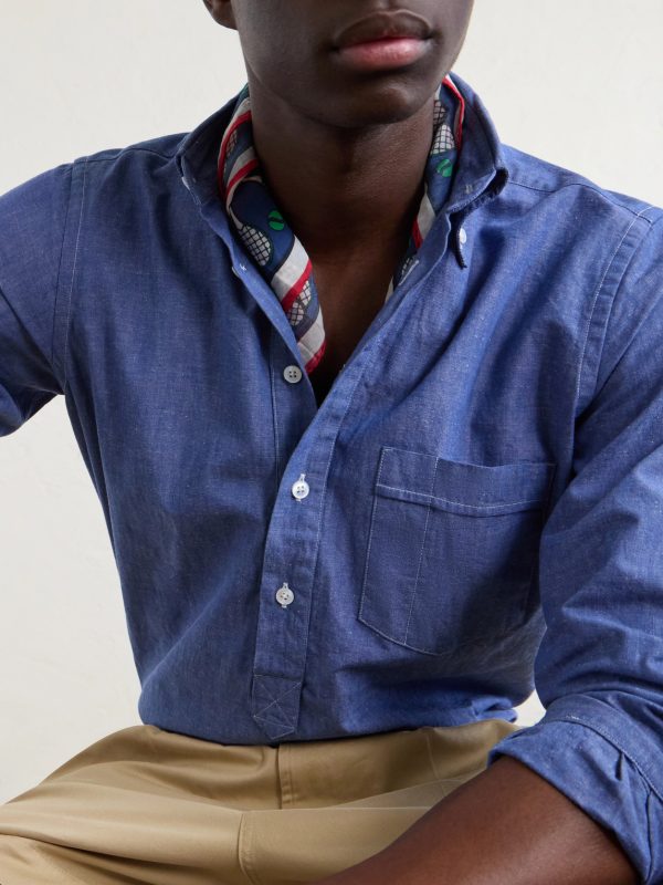 Button-Down Collar Cotton and Linen-Blend Polo Shirt - CU Button-Down Collar Cotton and Linen-Blend Polo Shirt - CU