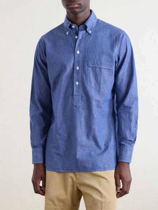 Button-Down Collar Cotton and Linen-Blend Polo Shirt - FR Button-Down Collar Cotton and Linen-Blend Polo Shirt - FR