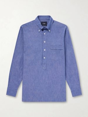 Button-Down Collar Cotton and Linen-Blend Polo Shirt