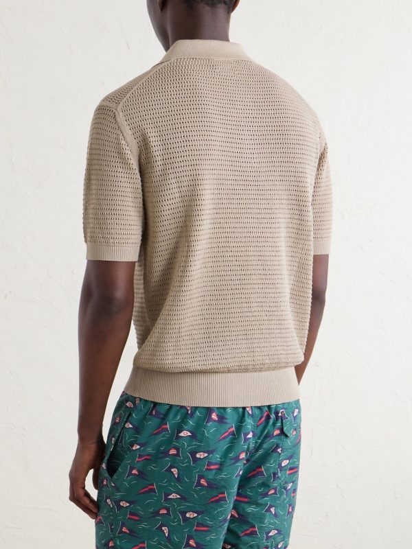 Mesh-Knit Cotton Polo Shirt - BK