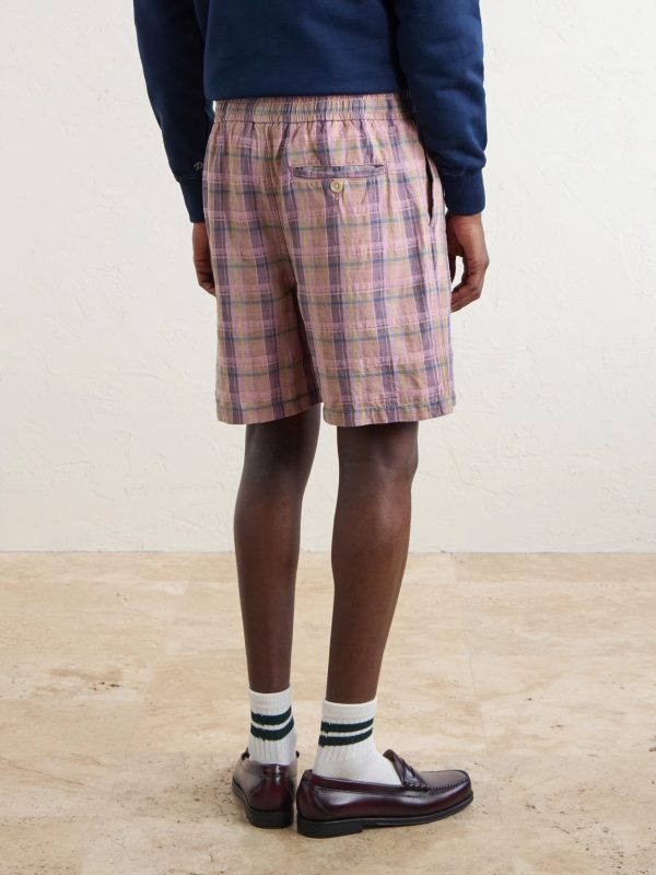 Straight-Leg Checked Linen And Cotton-Blend Drawstring Shorts - BK Straight-Leg Checked Linen And Cotton-Blend Drawstring Shorts - BK
