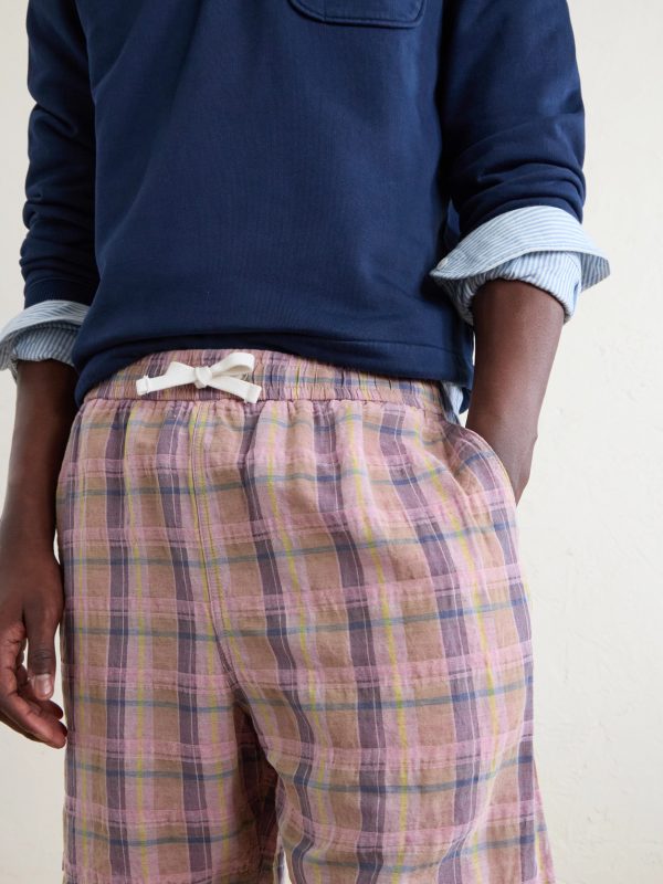 Straight-Leg Checked Linen And Cotton-Blend Drawstring Shorts - CU Straight-Leg Checked Linen And Cotton-Blend Drawstring Shorts - CU