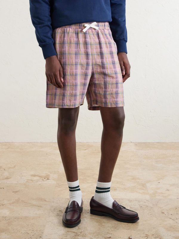 Straight-Leg Checked Linen And Cotton-Blend Drawstring Shorts - FR Straight-Leg Checked Linen And Cotton-Blend Drawstring Shorts - FR