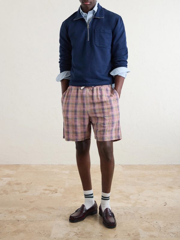 Straight-Leg Checked Linen And Cotton-Blend Drawstring Shorts - OU Straight-Leg Checked Linen And Cotton-Blend Drawstring Shorts - OU