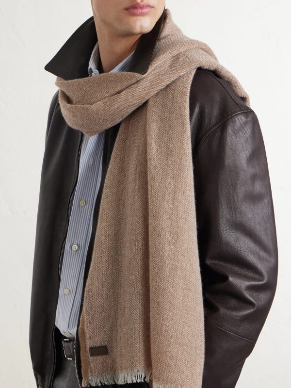 Herringbone Wool and Cashmere-Blend Scarf - FR Herringbone Wool and Cashmere-Blend Scarf - FR
