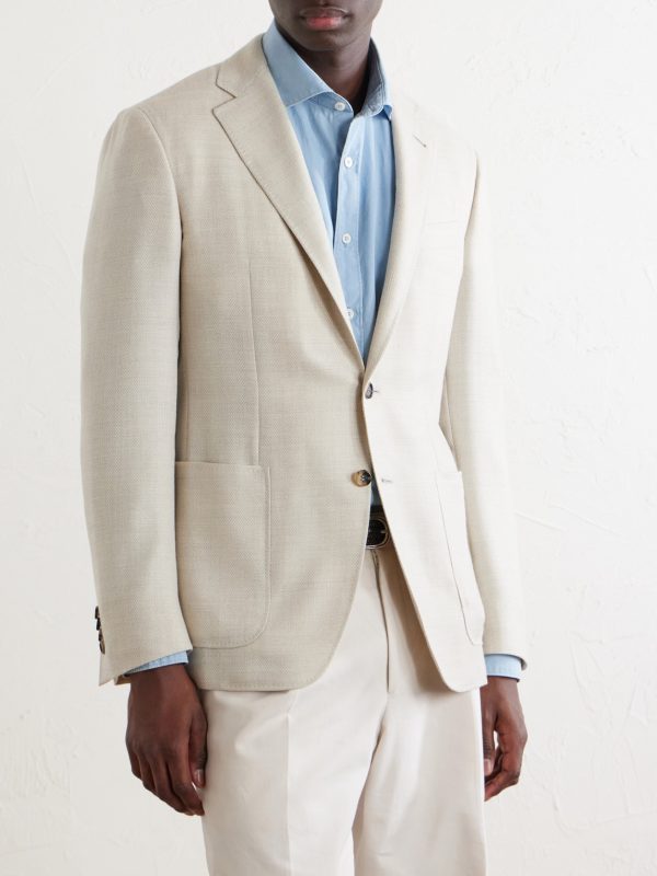 Kai Herringbone Wool, Linen and Silk-Blend Blazer - FR Kai Herringbone Wool, Linen and Silk-Blend Blazer - FR