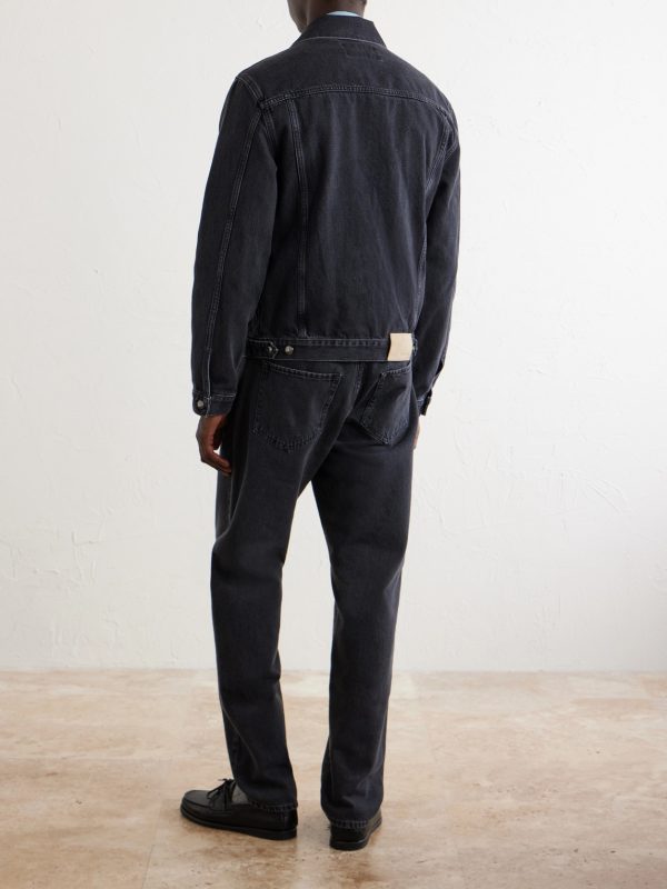 Leather-Trimmed Denim Jacket - BK Leather-Trimmed Denim Jacket - BK