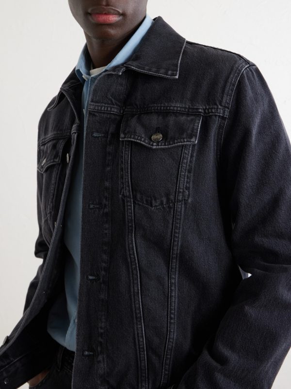 Leather-Trimmed Denim Jacket - CU Leather-Trimmed Denim Jacket - CU