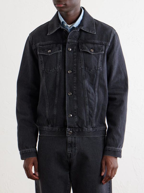 Leather-Trimmed Denim Jacket - FR Leather-Trimmed Denim Jacket - FR