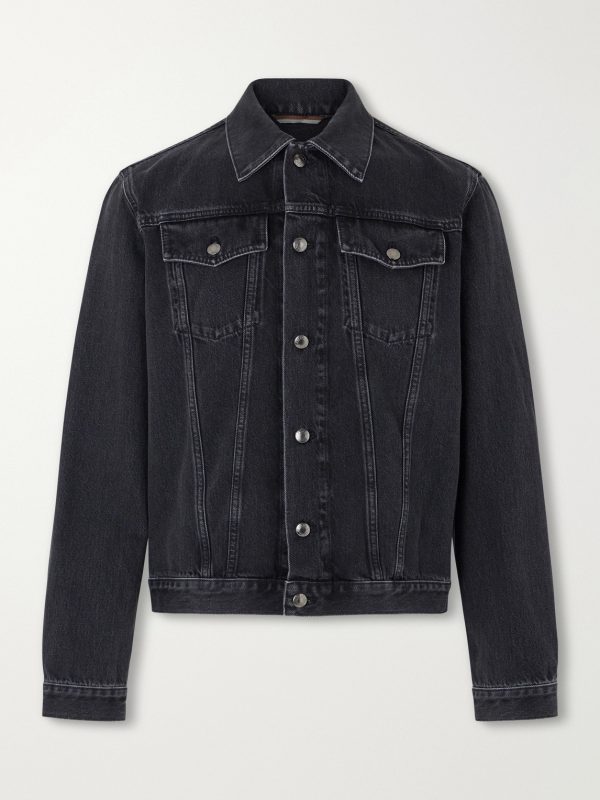 Leather-Trimmed Denim Jacket Leather-Trimmed Denim Jacket